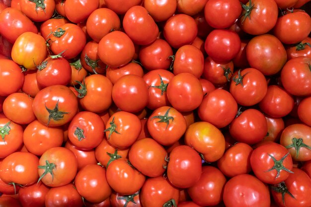 Vista superior de muchos tomates rojos vegetales