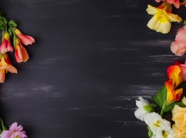 Foto vista superior no fundo floral bonito com flores da primavera e copie o espaço