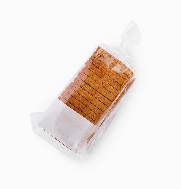 vista superior de pan tostado en rebanadas blancas en blanco