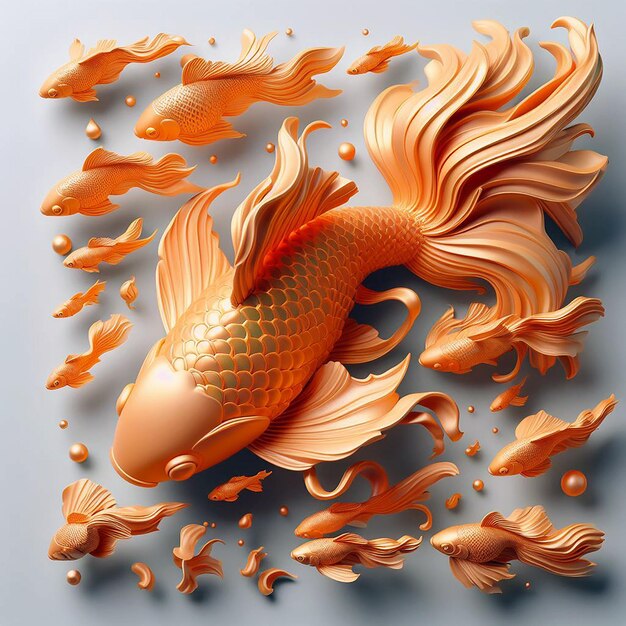 Vista superior peixe dourado 3D em imagem de estúdio