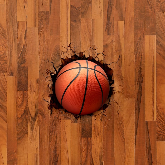 Foto vista superior con una pelota de baloncesto en el foso.