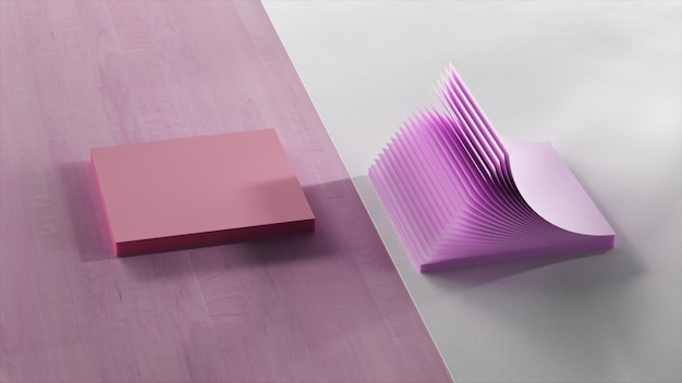 Vista superior de las pilas de pegatinas de oficina Papel adhesivo de color Abre y cierra como un ventilador Color púrpura rosa