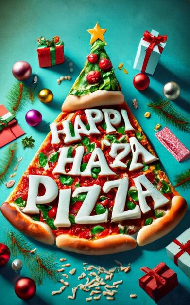 Foto vista superior de la rebanada de pizza aislada en el fondo de cristmas