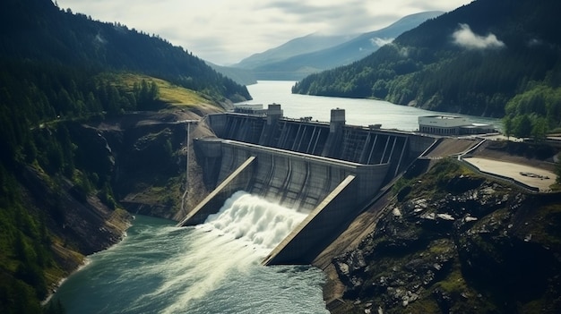 vista superior del río y el platino con una central hidroeléctrica