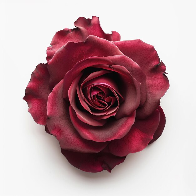 Foto vista superior de una rosa roja sobre un fondo blanco