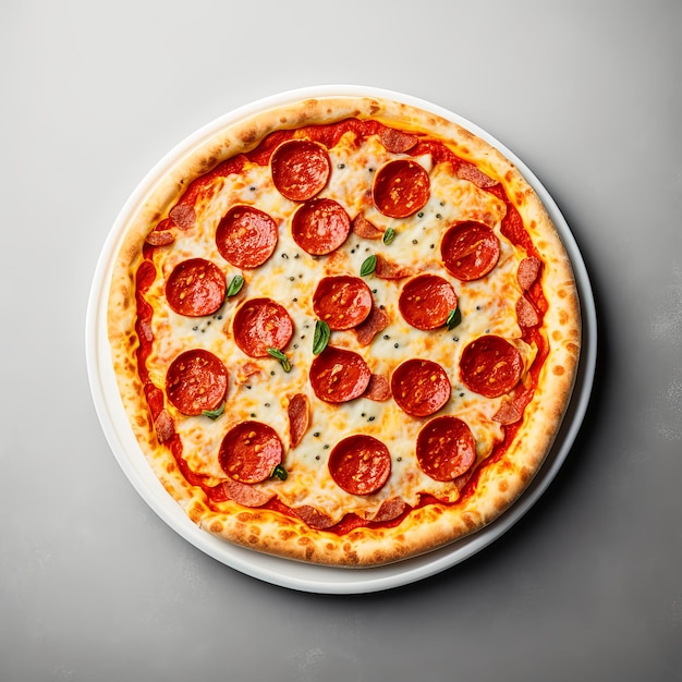 Vista superior sabrosa pizza de pepperoni aislado en blanco