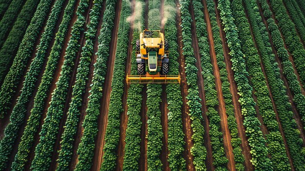 Vista superior de una sembradora que realiza operaciones de siembra en primavera Ilustración de la escena de la agricultura inteligente