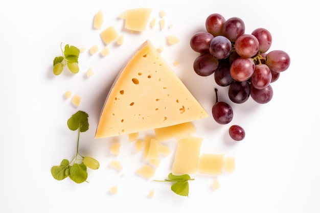 Vista superior de uvas de queso parmesano Fruta natural Generar Ai