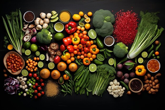 Vista superior de la variedad de alimentos saludables