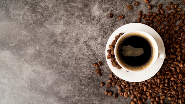 Vista superior xícara de café com espaço de cópia