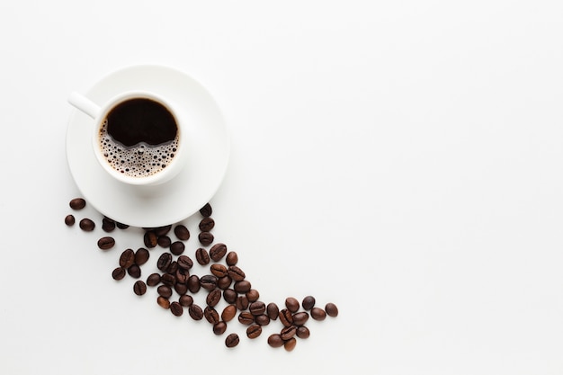 Foto vista superior xícara de café com espaço de cópia