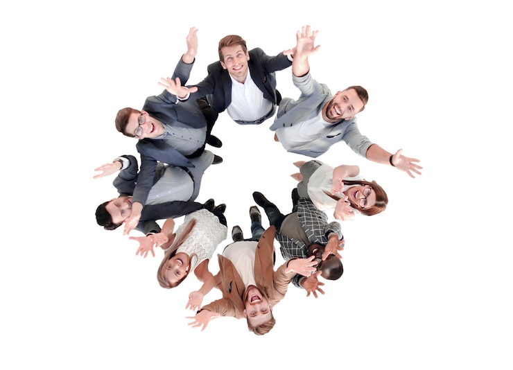 Foto vista superiorum grupo de jovens bem sucedidos