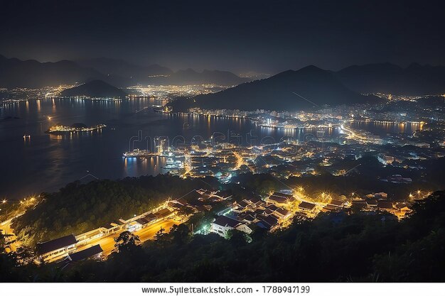 Vista desde una tabla de madera sobre la ciudad de Phuket por la noche