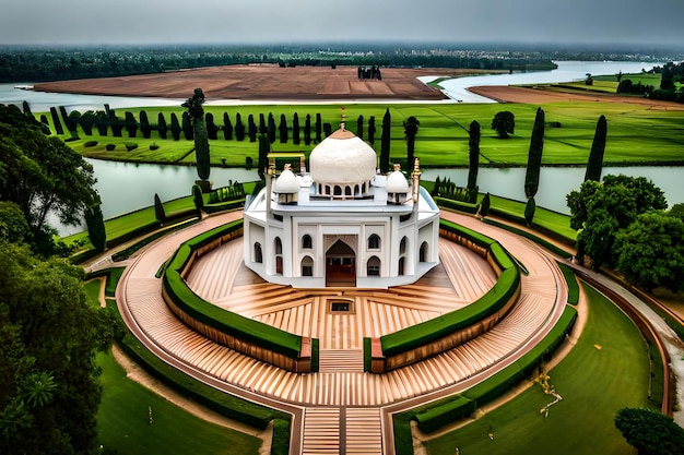 Una vista del taj mahal desde lo alto de una colina