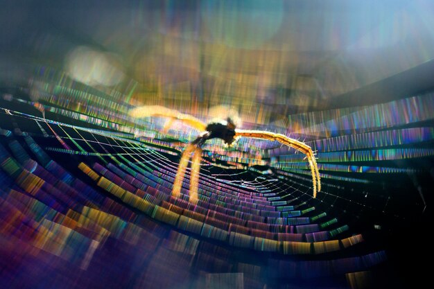 Vista de la telaraña iluminada