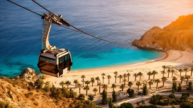 Foto vista del teleférico de alanya en la playa de cleopatra, turquía