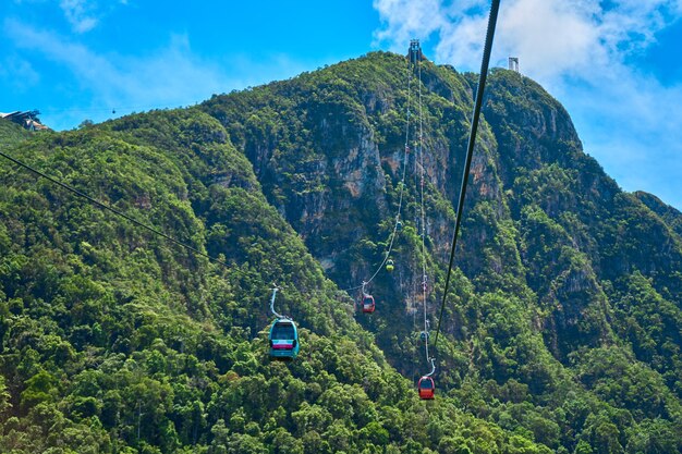 Vista desde un teleférico en lo alto de las montañas de la isla tropical de Langkawi. Increíble paisaje natural.