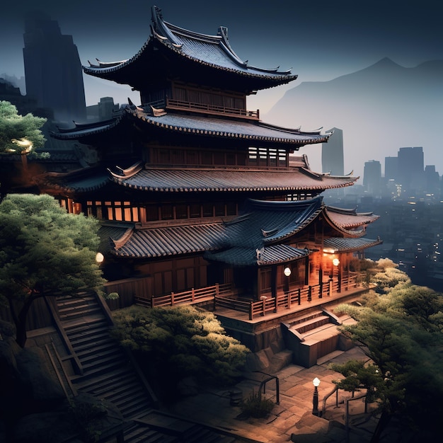 Vista del templo chino