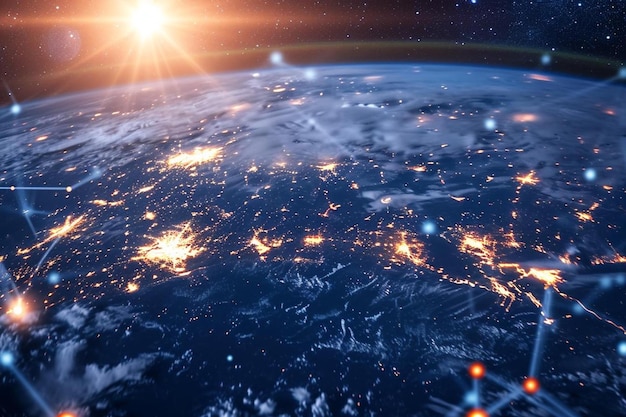 una vista de la tierra desde el espacio por la noche