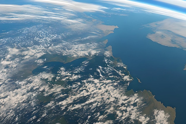 Una vista de la tierra desde el espacio con el océano al fondo