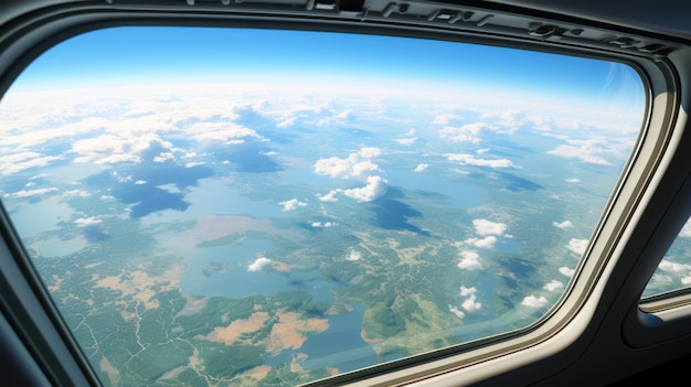 Una vista de la tierra desde la ventana de un avión de pasajeros desde arriba Fondo de pantalla UHD