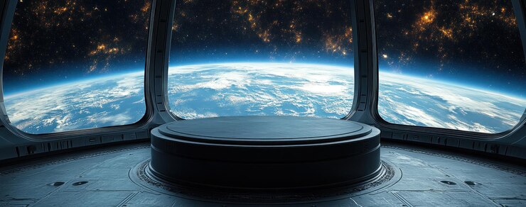 Vista de la Tierra desde la ventana de una nave espacial