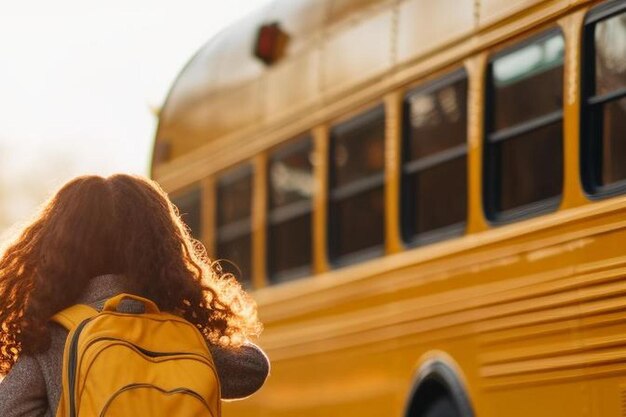 vista traseira de crianças adoráveis correndo para o ônibus escolar