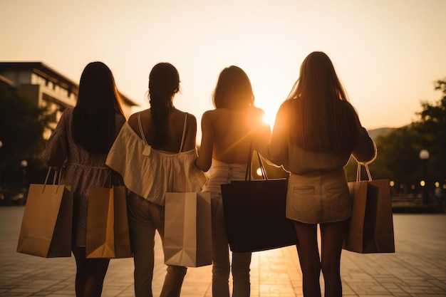 Foto vista traseira de quatro sacolas de compras femininas gerar ai