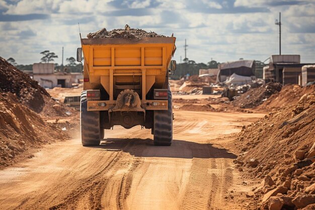 Vista traseira de um caminhão de descarga voltando para uma área de carga Melhor foto de caminhão de carga