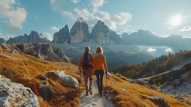 Vista traseira de um casal durante uma caminhada