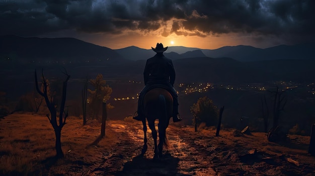 Vista traseira de um Cowboy AI gerado