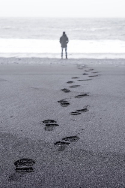 Vista traseira de um homem de pé na praia