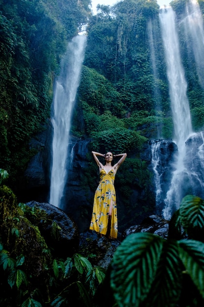 Foto vista traseira de uma cachoeira na floresta