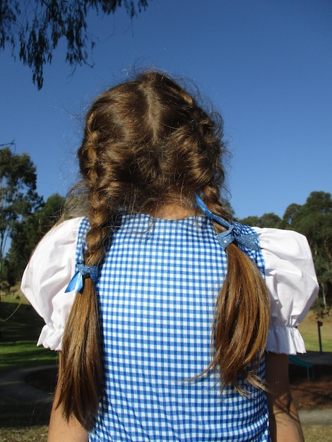 Foto vista traseira de uma menina com o cabelo trançado