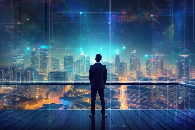 Vista traseira do empresário olhando para o panorama da cidade Generative AI