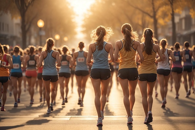 vista traseira mulheres correndo maratona ai generativa