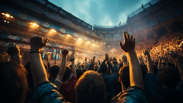 Vista trasera de los aficionados animando en el estadio Generative Ai