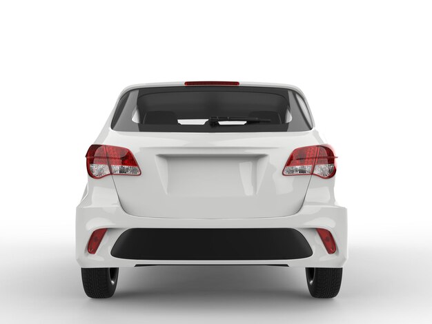 Vista trasera de un automóvil compacto moderno blanco