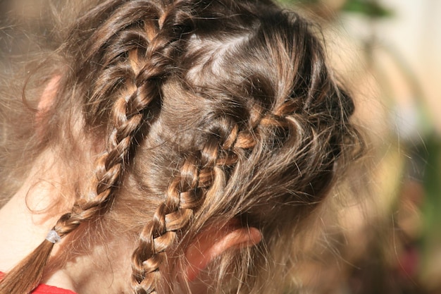 Foto vista trasera de una chica con el cabello trenzado