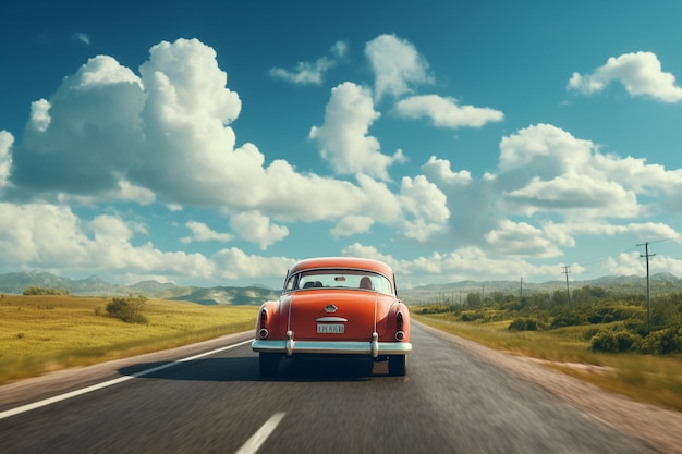 Foto vista trasera de un coche de lujo al atardecer