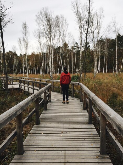 Foto vista trasera de un hombre caminando por el paseo marítimo