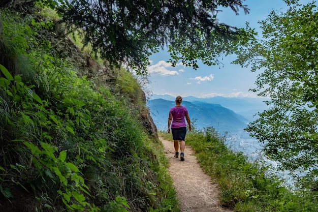 Vista trasera del hombre caminando entre plantas contra el cielo