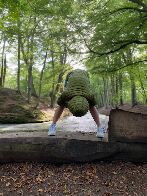 Foto vista trasera de una mujer en el bosque