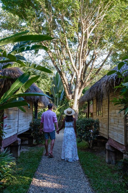 Foto vista trasera de una mujer de pie junto a los árboles