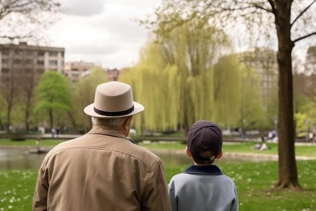 Vista trasera niño mayor en el parque Generar Ai