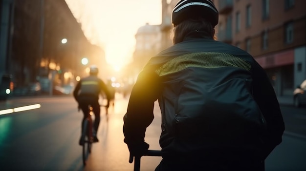 Vista trasera de paseos de personas en bicicleta Generative Ai