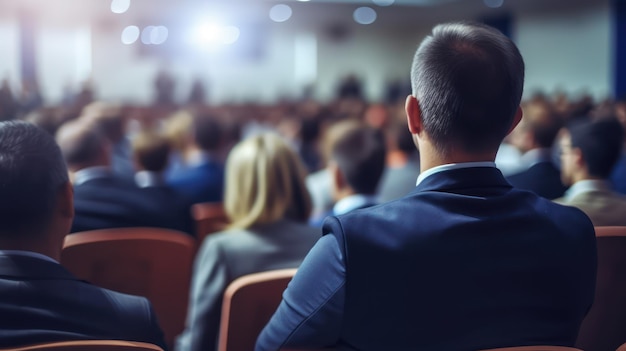 Vista trasera de las personas en la sala de conferencias