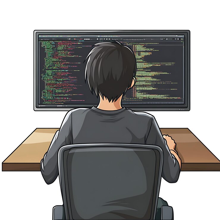 Foto vista trasera de un programador trabajando en código