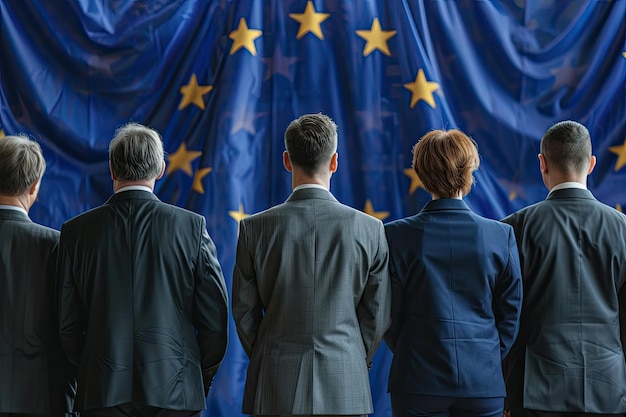 Foto vista trasera de los representantes del gobierno durante una sesión en la sala del parlamento de la ue