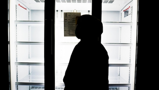 Vista trasera de la silueta de la mujer de pie en casa